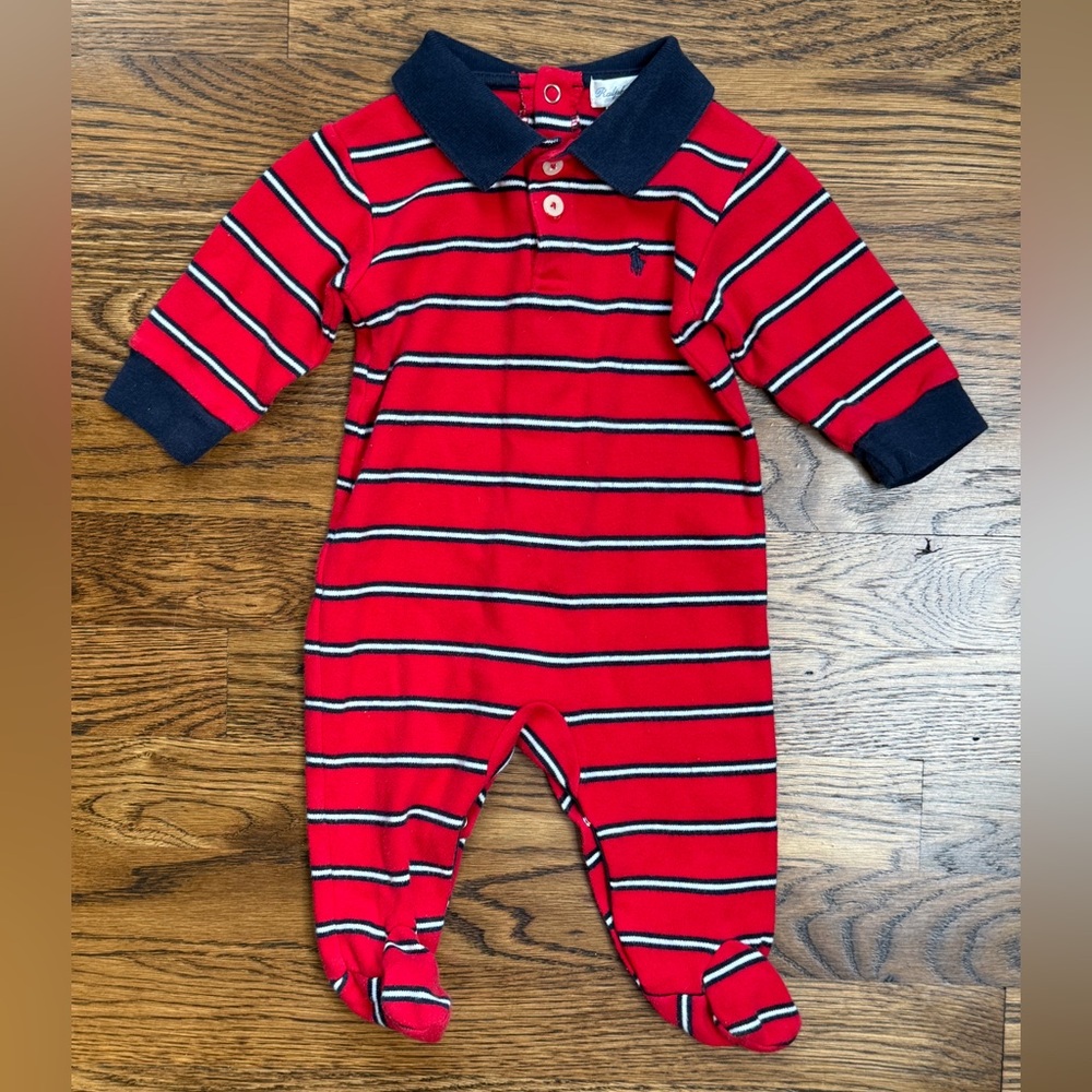 Ralph Lauren Red / Navy Footed Striped Kids One Piece size 3-6 Months